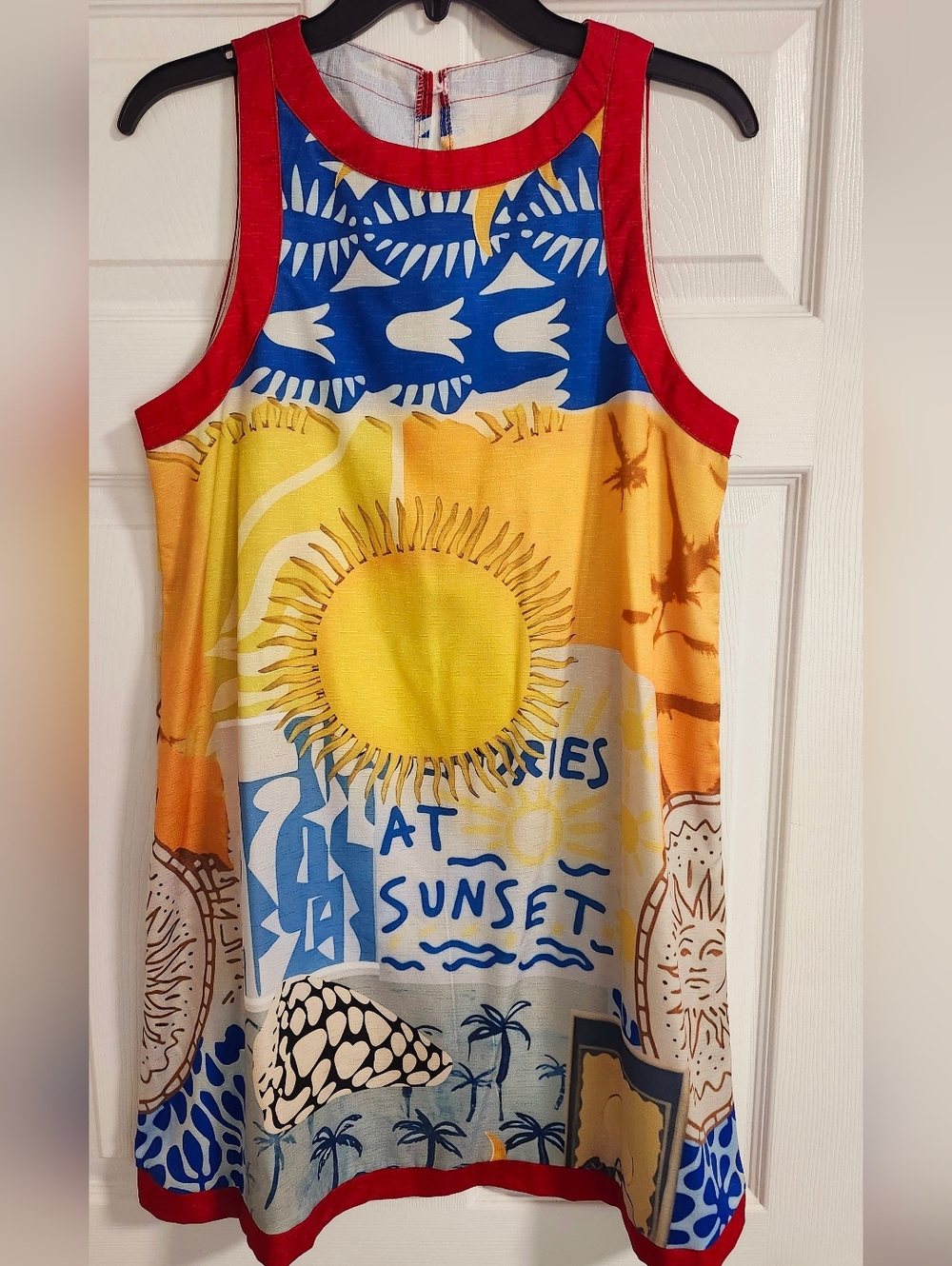 Sunset Graphic Tank Dress - Yellow & Blue